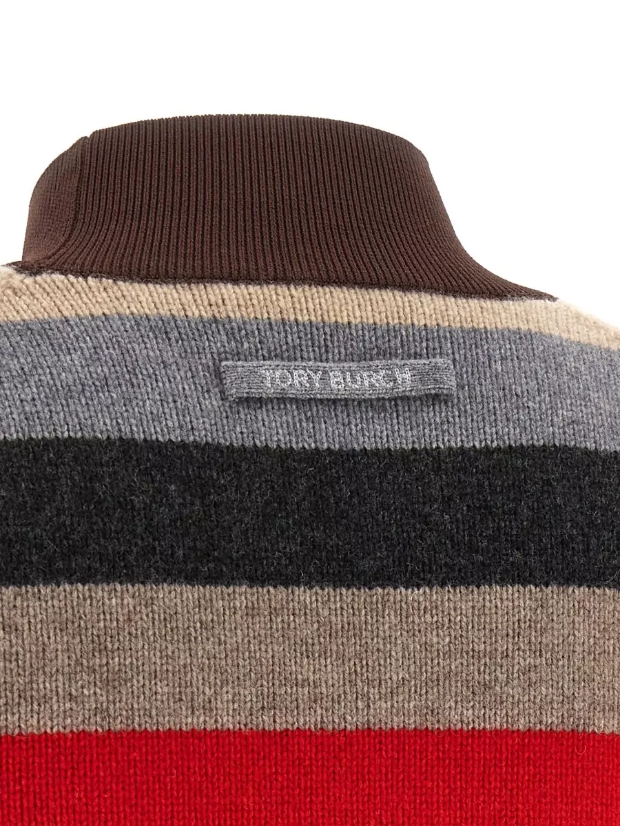 Tory Burch Striped Wool High Neck Long-Sleeve Sweatshirt
