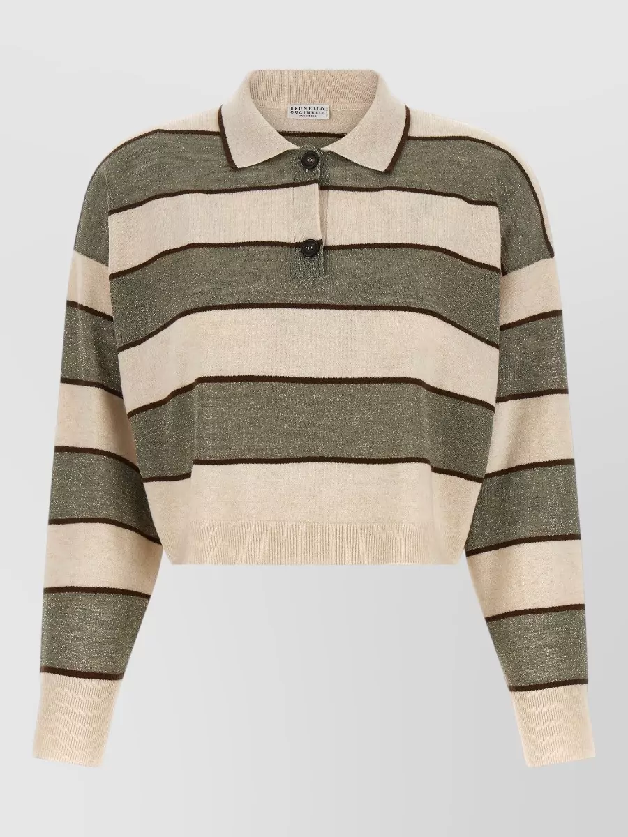 Brunello Cucinelli Striped cropped polo top