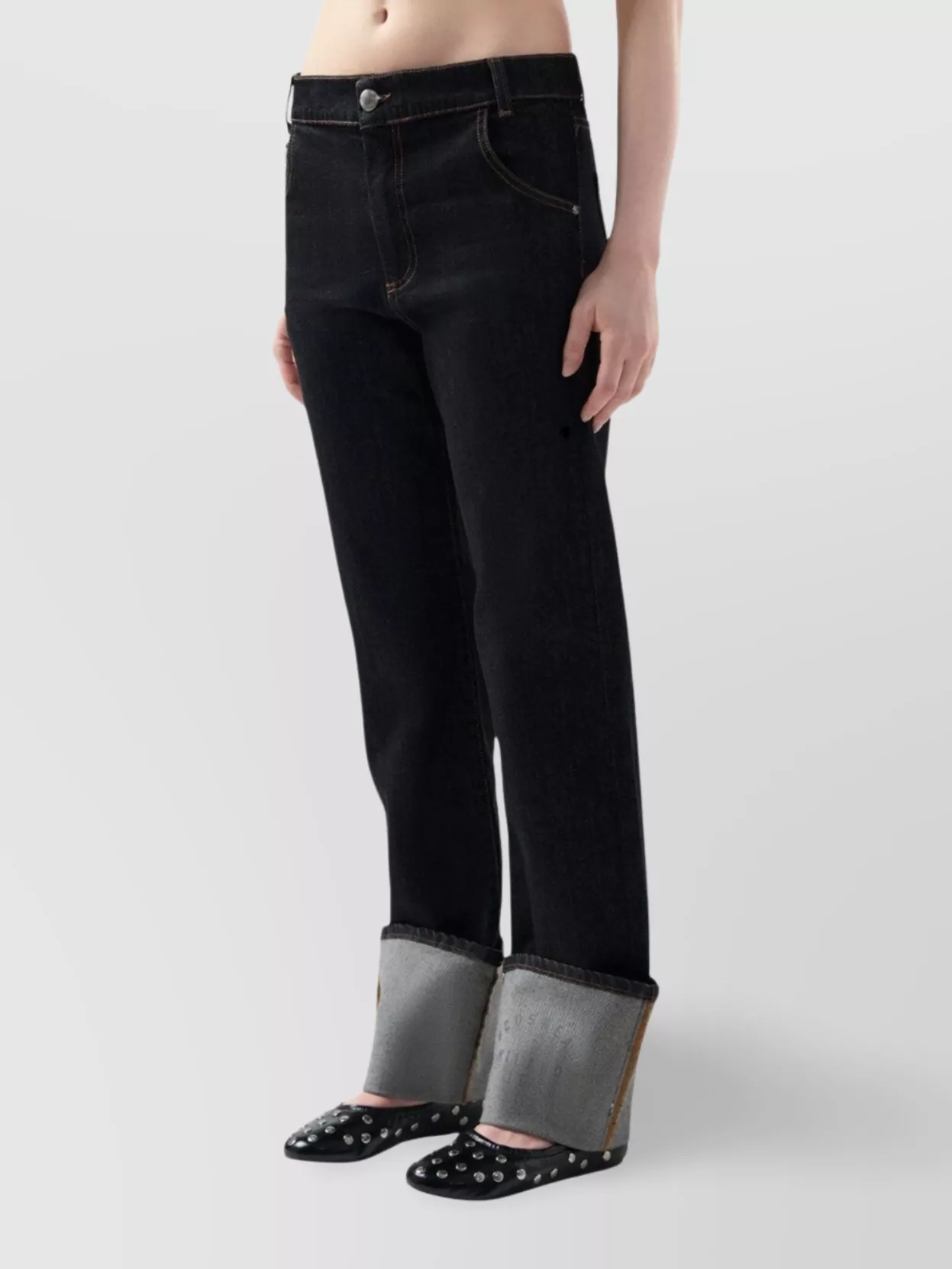 Gcds Regular Fit Denim Trousers With Turn-up Cuffs In Black