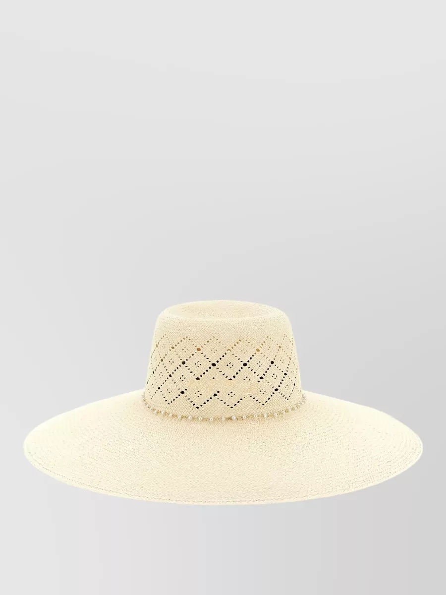 Maison Michel Blanche Hat Wide Brim Woven Pattern