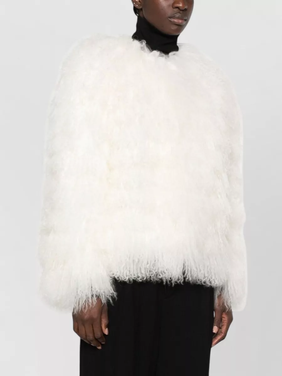 Ermanno Firenze Faux Fur Round Neck Long Sleeve Jacket