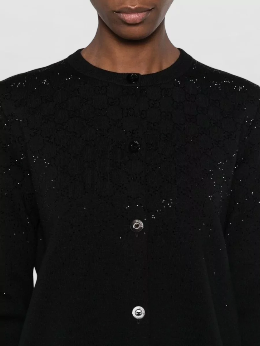 Gucci Wool Ribbed Crystal-Embellished Crew-Neck Cardigan