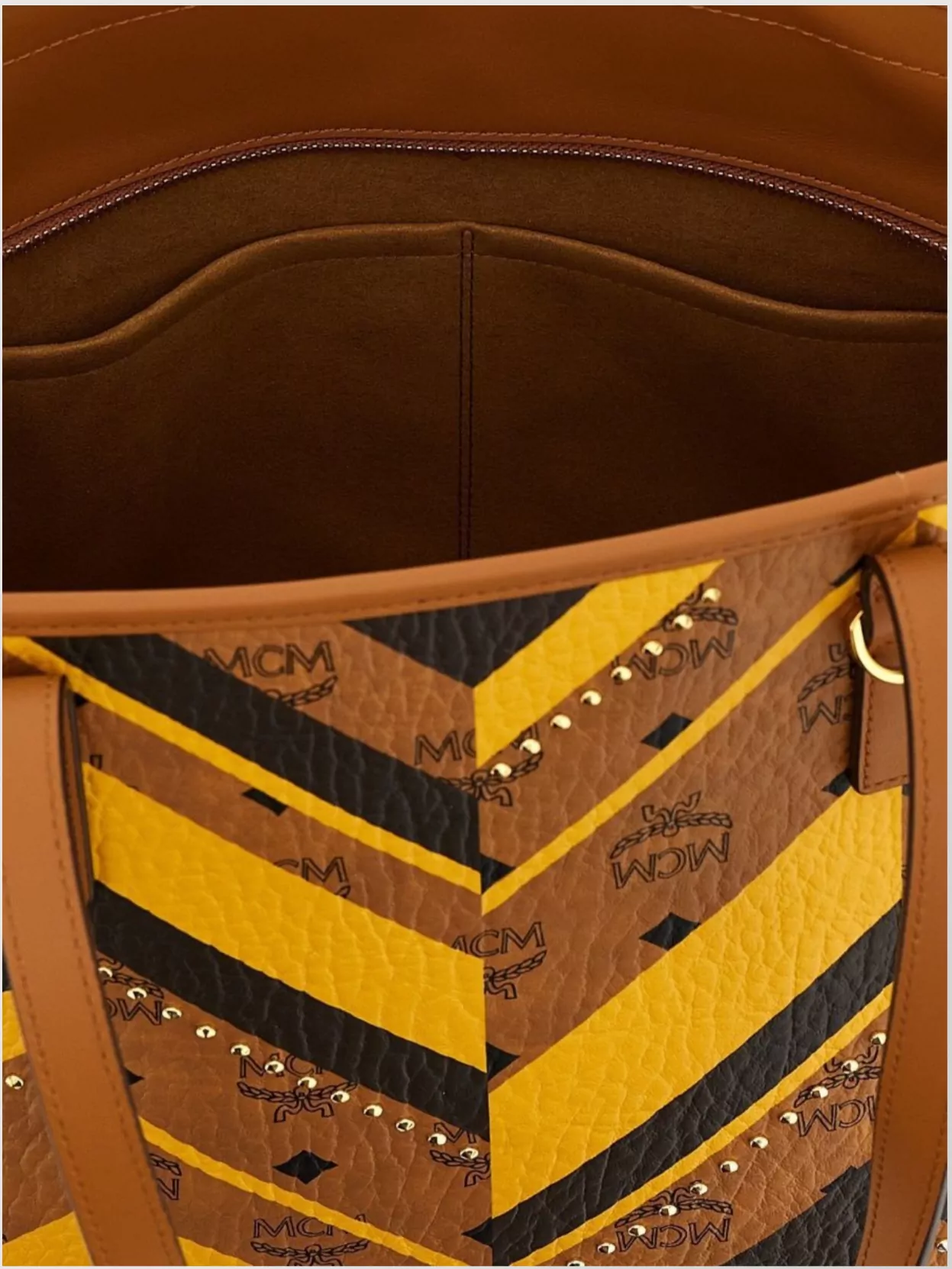 Mcm Medium Chevron Tote Bag Dual Handles Studded