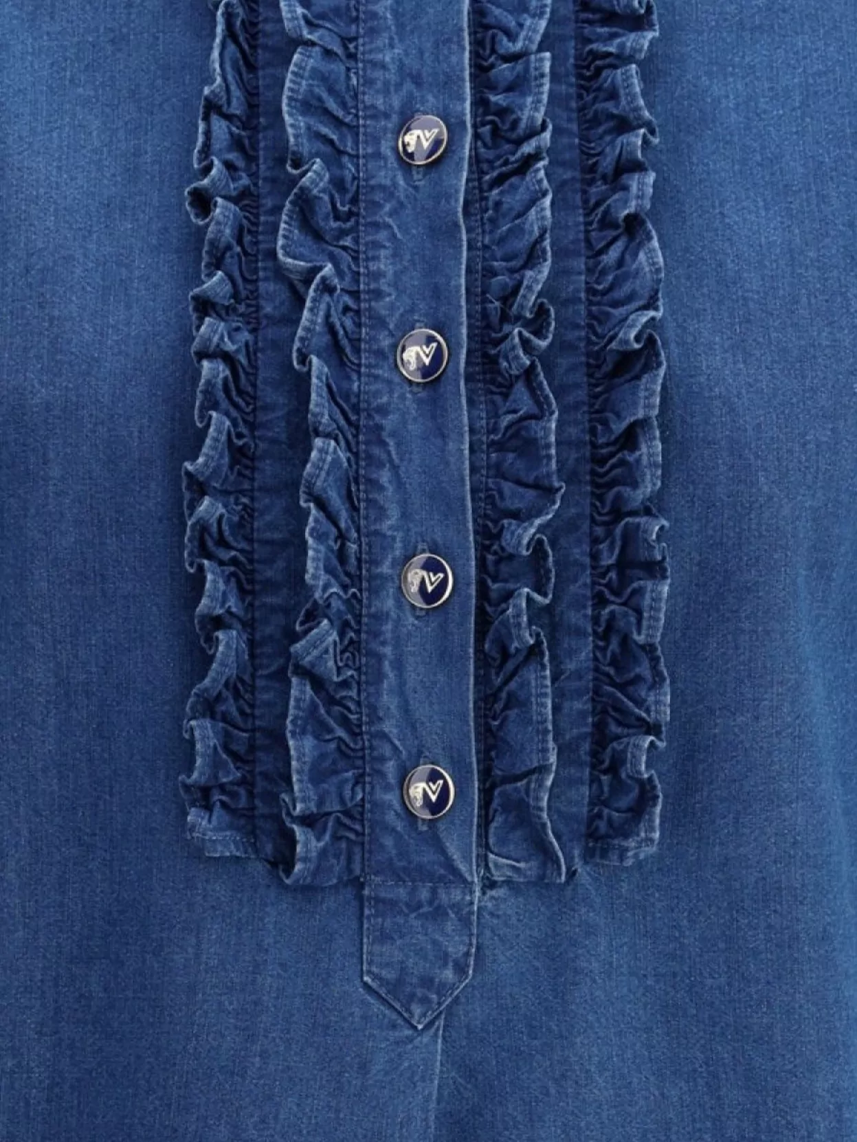Shop Valentino Ruffle Denim Shirt With Long Sleeves