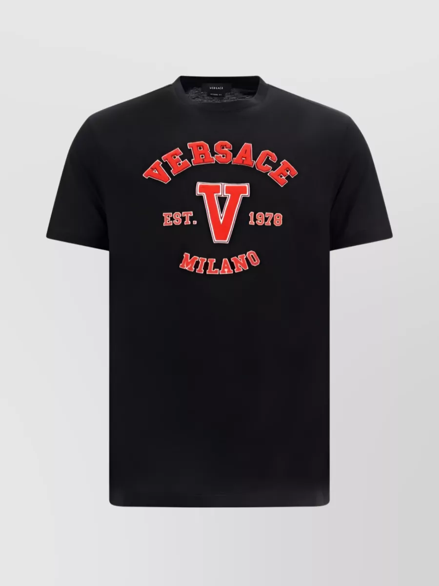 Shop Versace Cotton Logo Appliqué T-shirt In Black