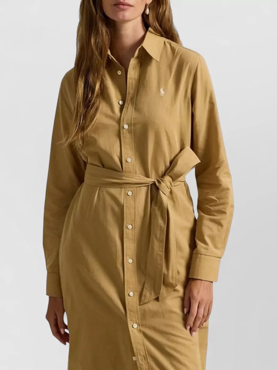 Polo Ralph Lauren Linen Cotton Shirt Dress Belted Waist Midi