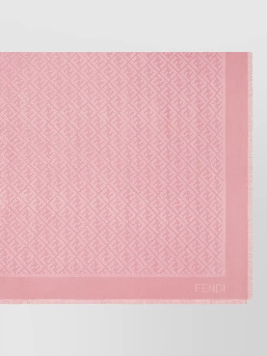 Fendi Square Scarf Ff Logo Fringed Edges
