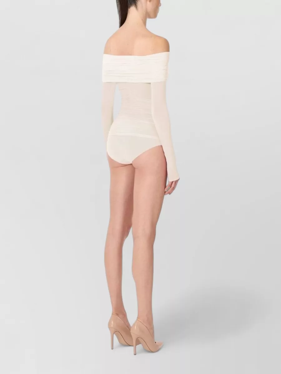 Wolford Off Shoulder Ruched Sheer Knitwear Top