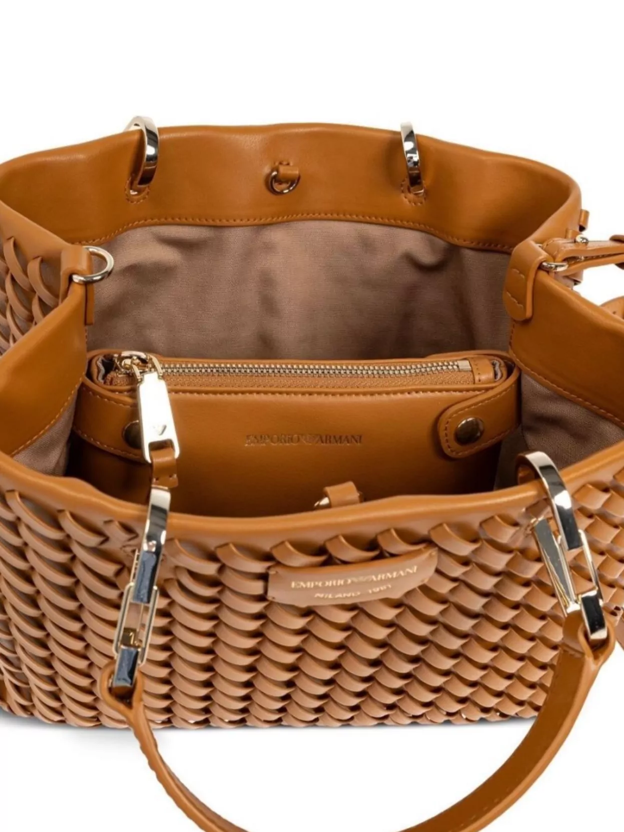 Emporio Armani Small Woven Tote Bag With Metal Hardware