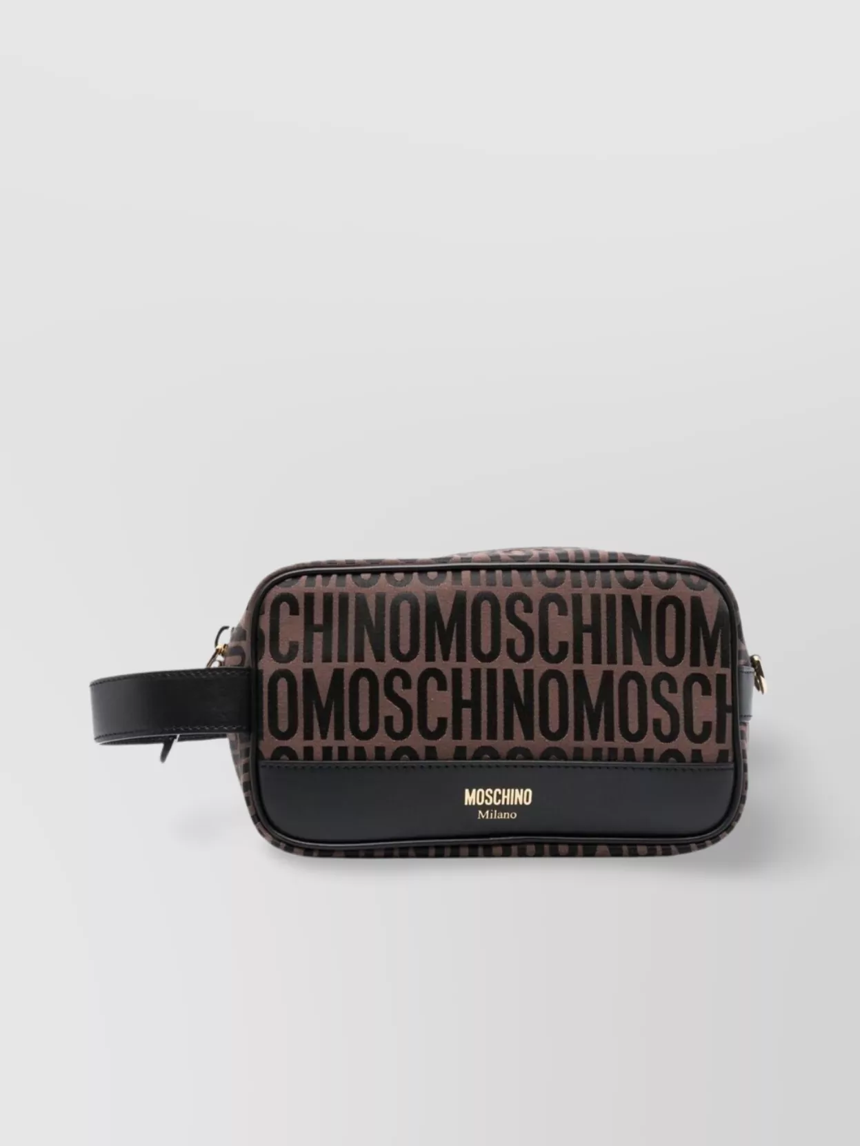Shop Moschino Versatile Leather Clutch With Detachable Wrist Strap In Black