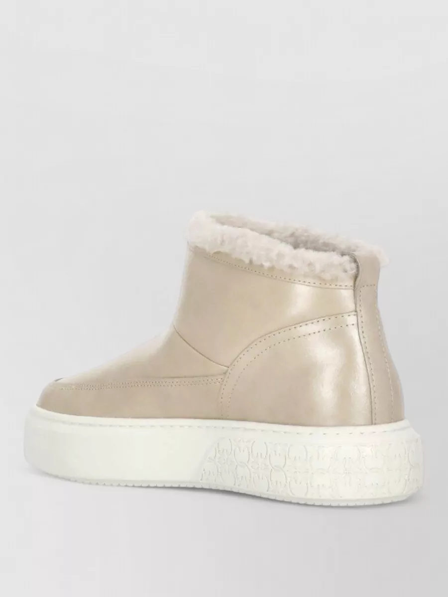 Pinko Leather Shearling Ankle Boots