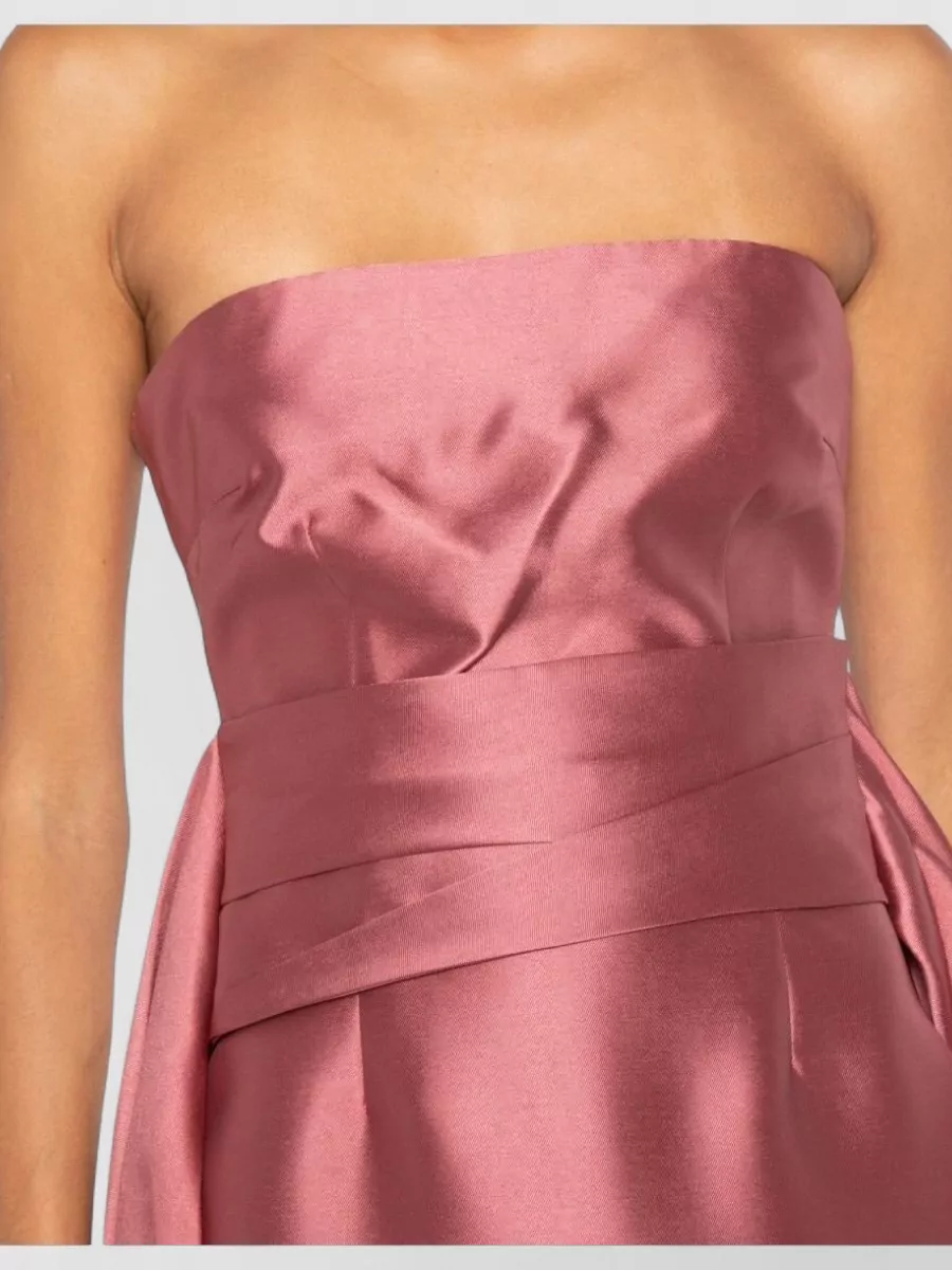 Solace London Satin Strapless Draped Maxi Gown
