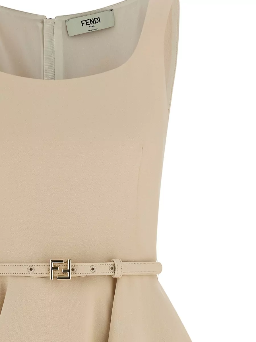 Fendi Belted Sleeveless Dress Flared Skirt Scoop Neckline