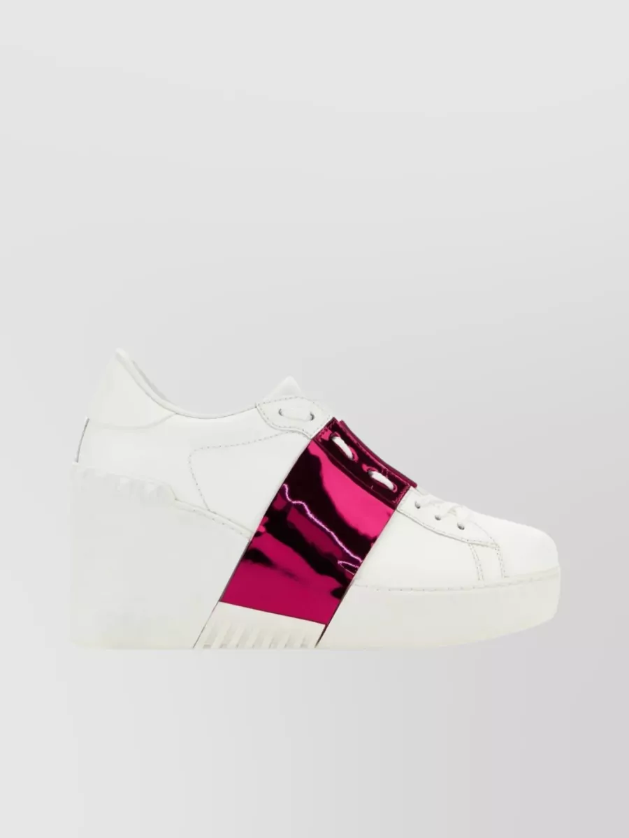 Shop Valentino Contrasting Band Leather Sneakers In White