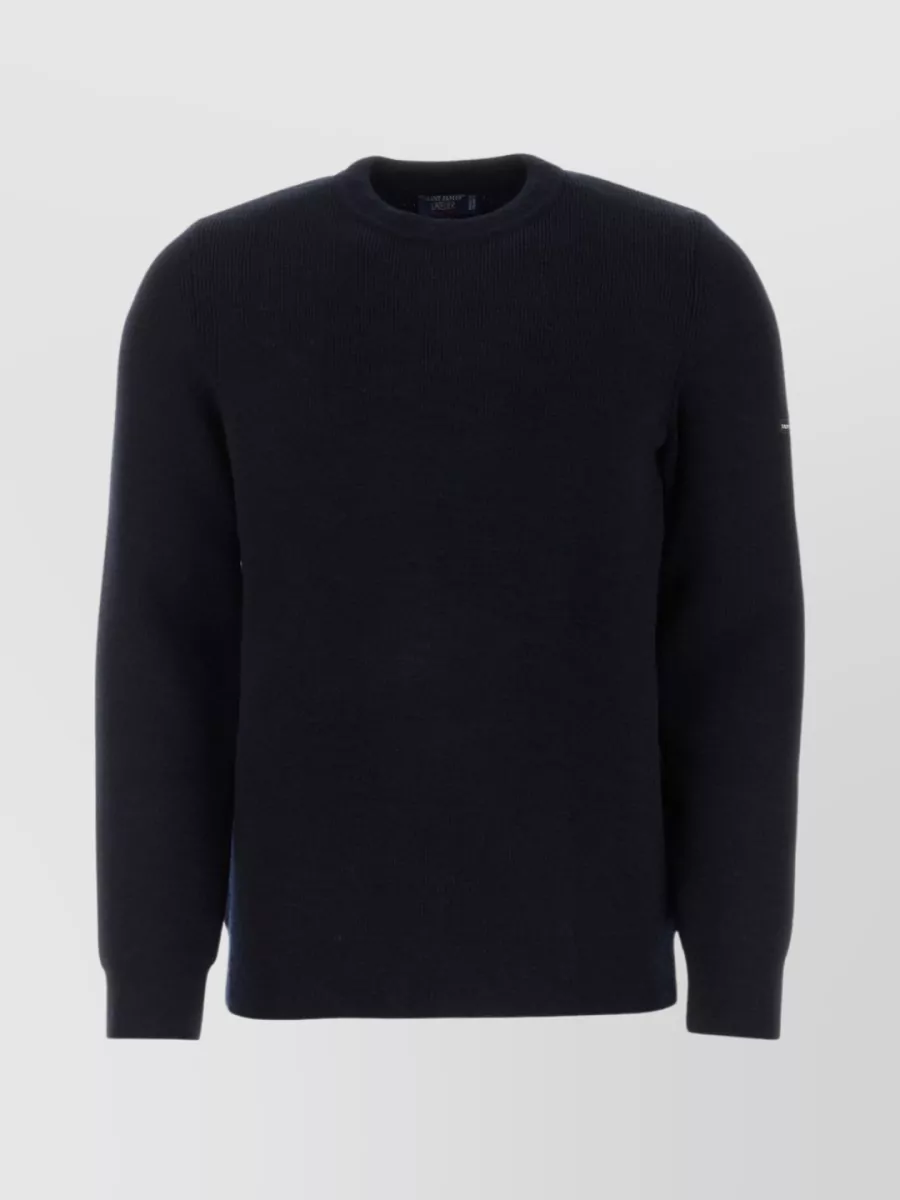 Shop Saint James Wool Crewneck With Ribbed Hem And Cuffs In Blue