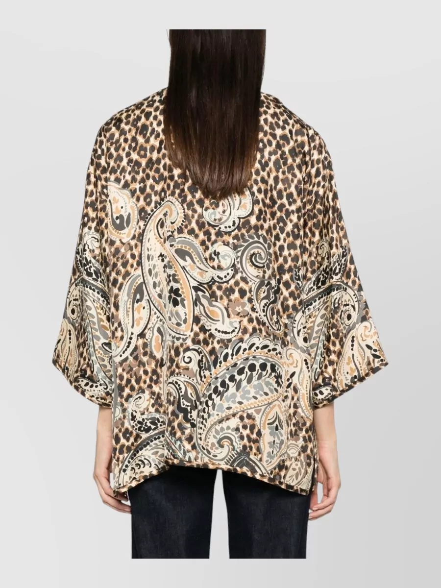 Etro Silk Leopard-Print Collarless Three-Quarter Sleeve Jacket