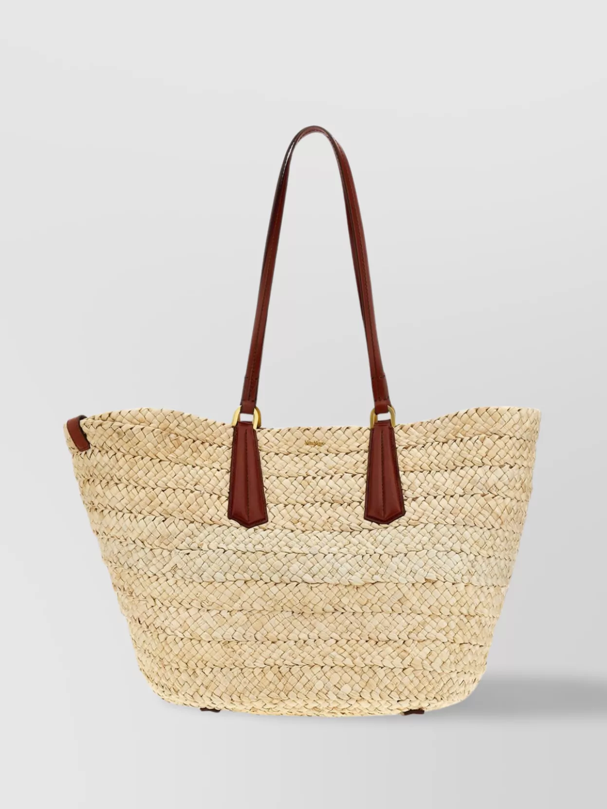 Max Mara Large Woven Leather Tote Bag In Neutral