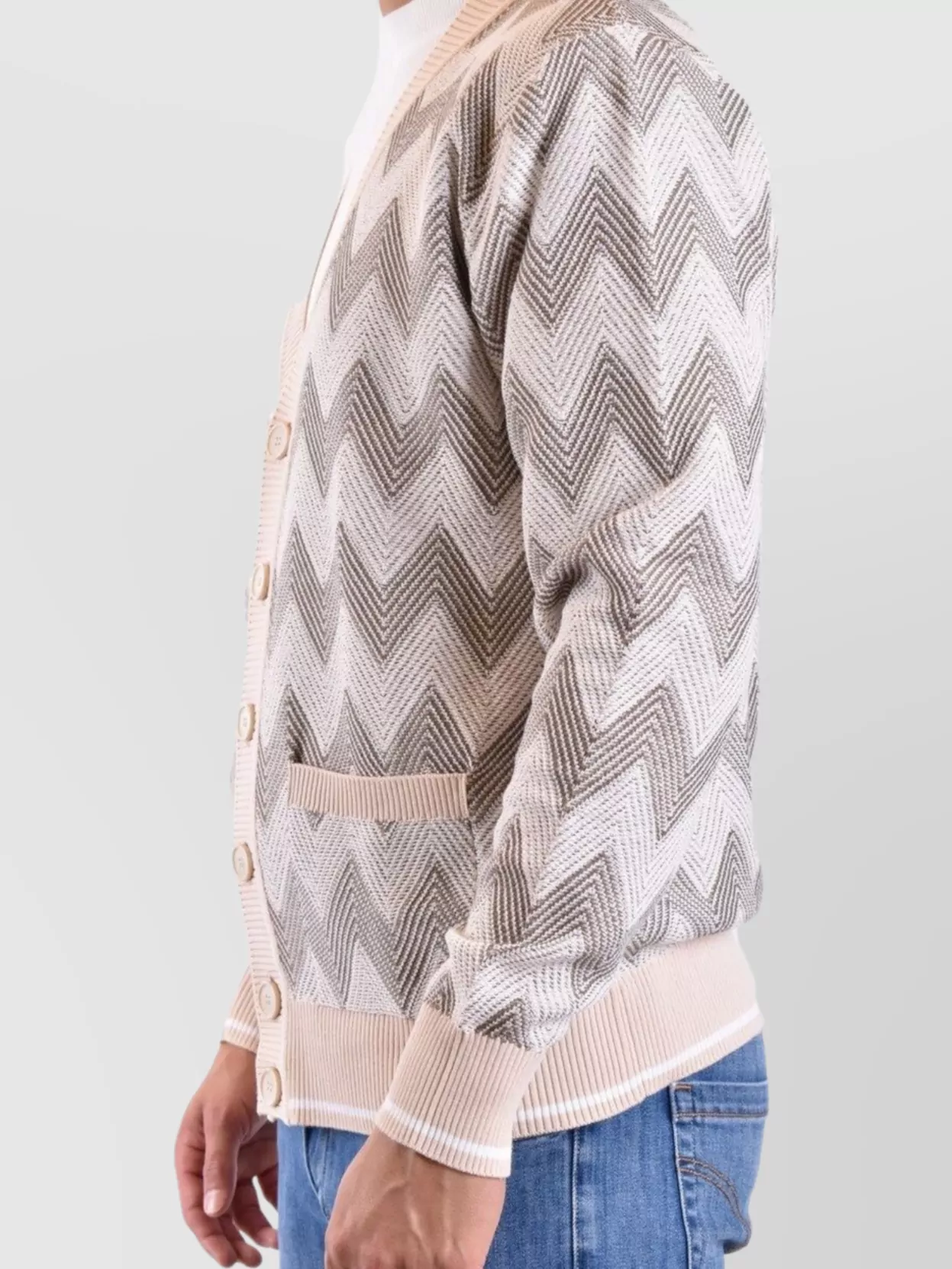 Missoni Chevron V-Neck Sweater With Ribbed Accents
