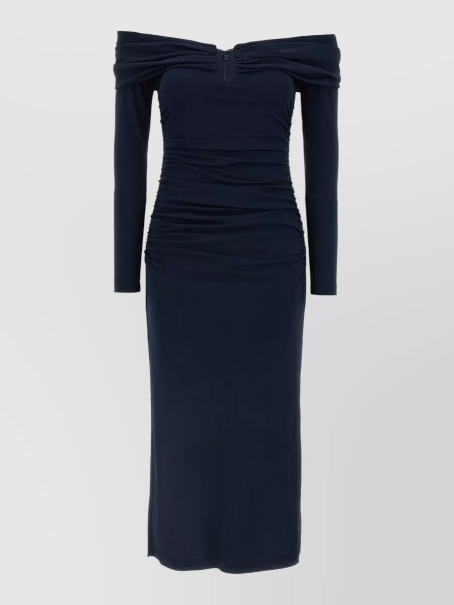 Carolina Herrera off-shoulder ruched 3/4-sleeve midi dress