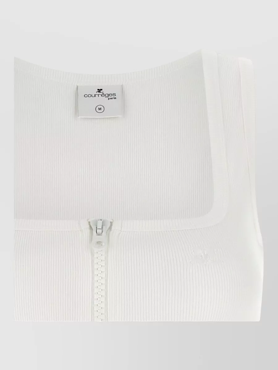 Courrèges Ribbed Square Neck Zip-Front Tank Top