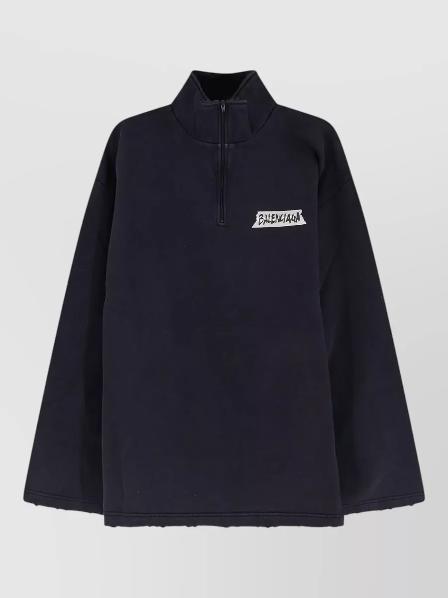 Balenciaga cotton oversized distressed half zip sweatshirt