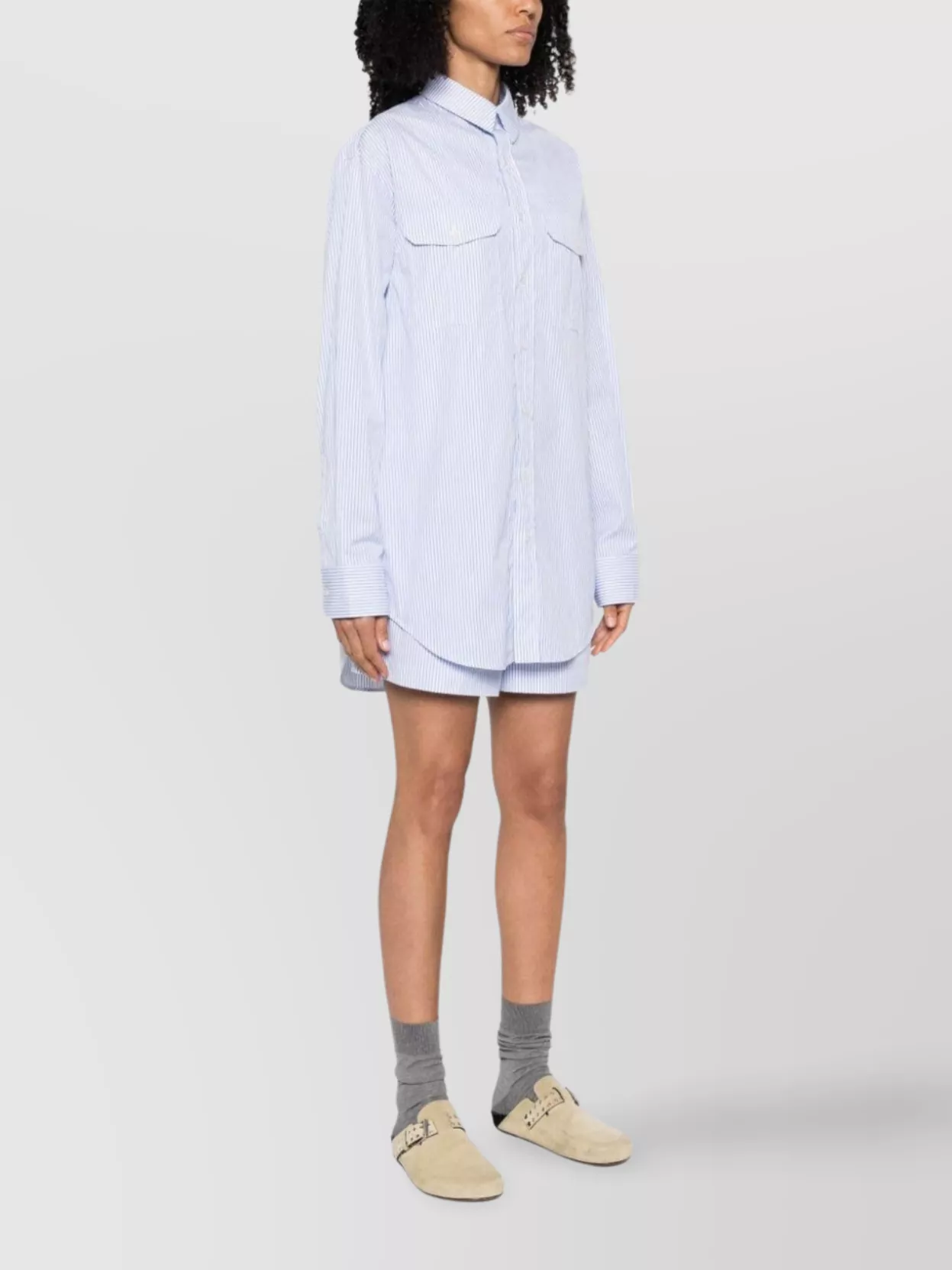 Wardrobe.nyc Mini Shirt Dress Striped Pattern