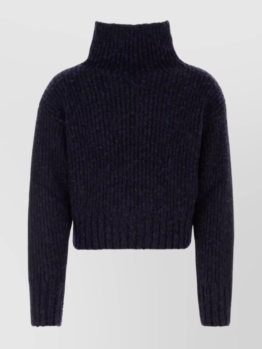 Shop Ami Alexandre Mattiussi Wool Blend Sweater With Cropped Funnel Neck In Blue
