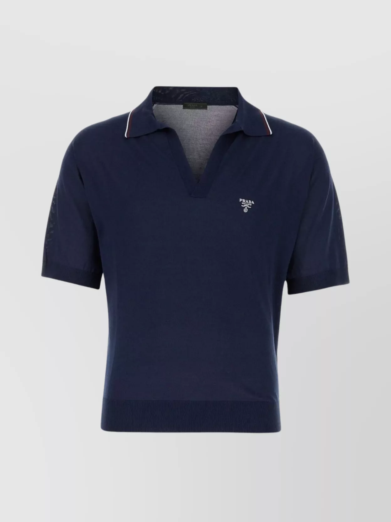 Shop Prada Silk Blend Polo With Contrasting Collar Embroidery In Blue
