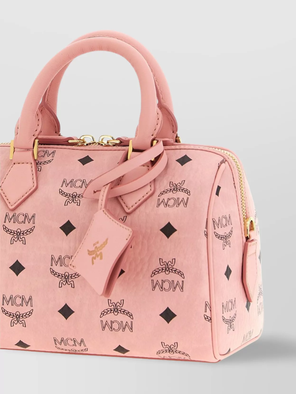 Mcm Structured Top Handle Handbag With Detachable Strap In Pink