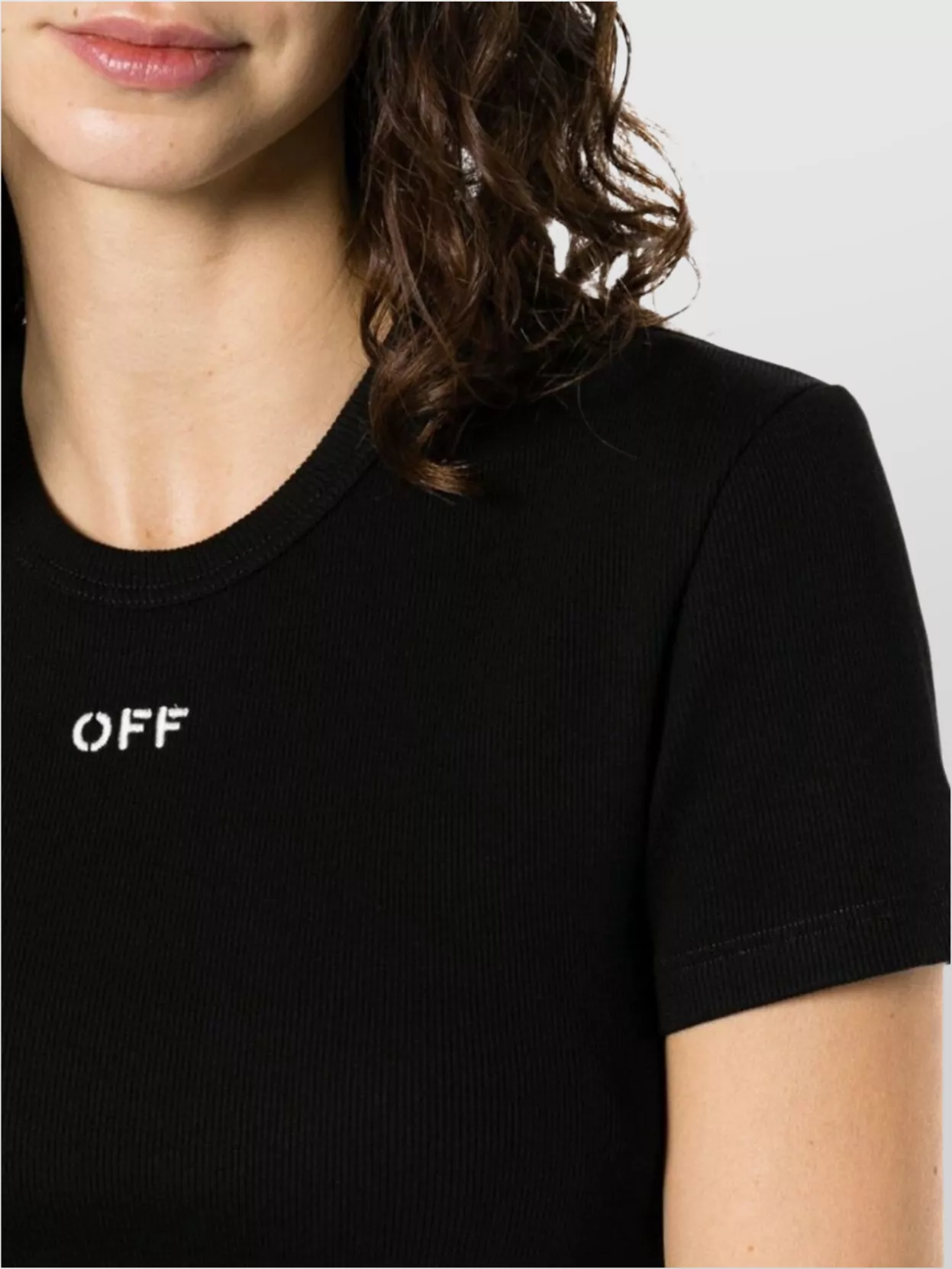 Off-White Ribbed Crew Neck Short Sleeve Top
