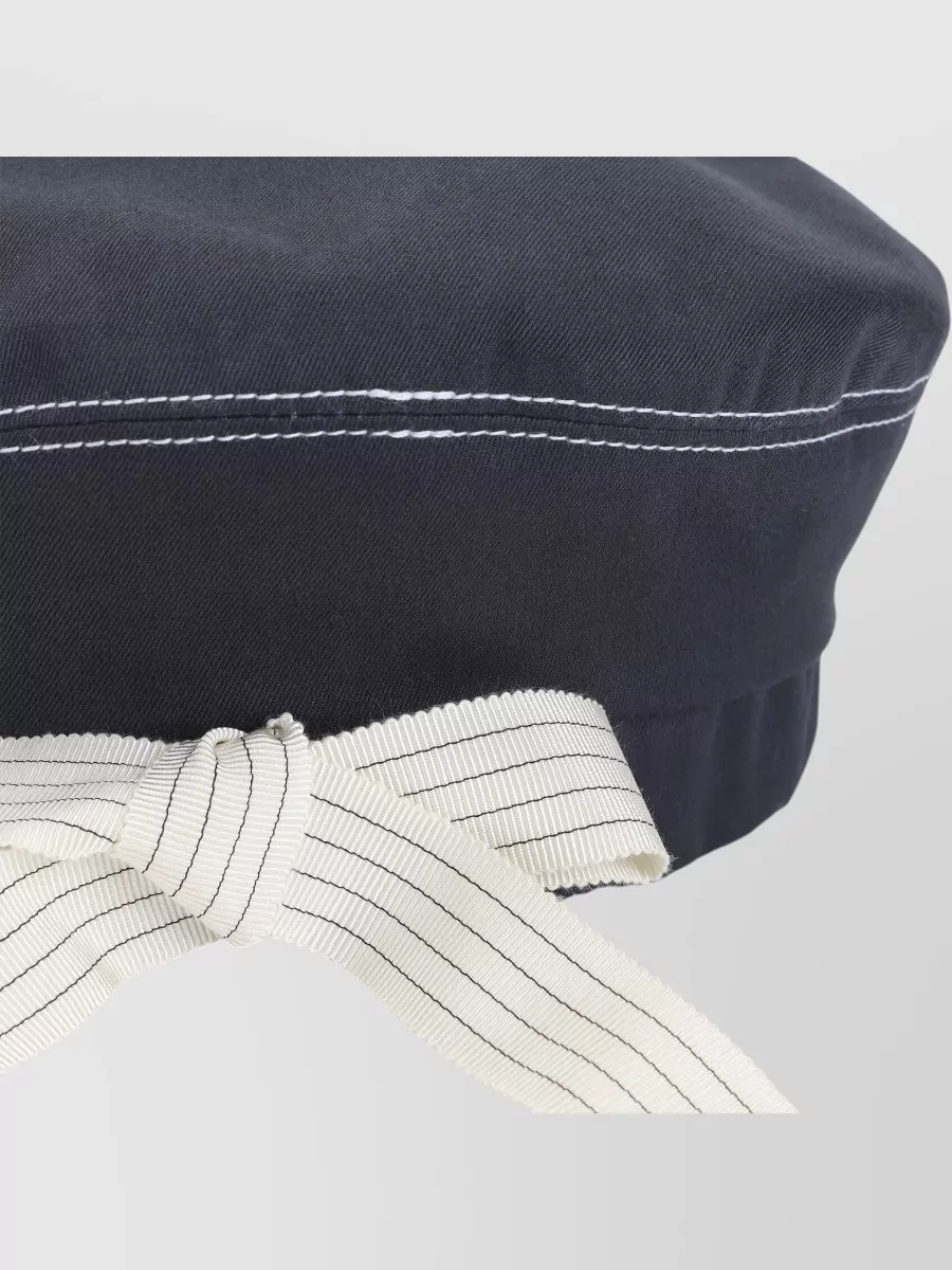 Maison Michel Cotton Hat Contrasting Stitching Ribbon Detail