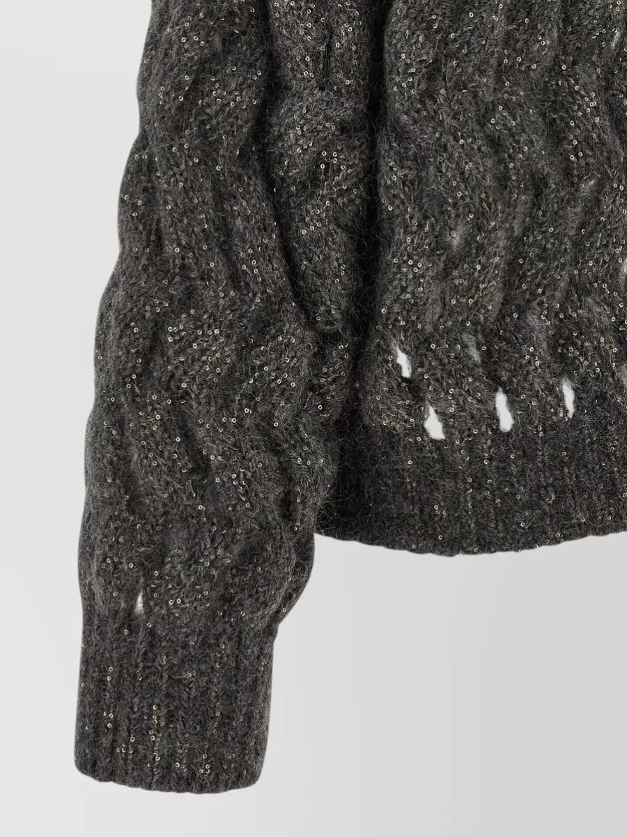 Brunello Cucinelli Sequined High-Neck Cropped Mohair-Blend Jumper