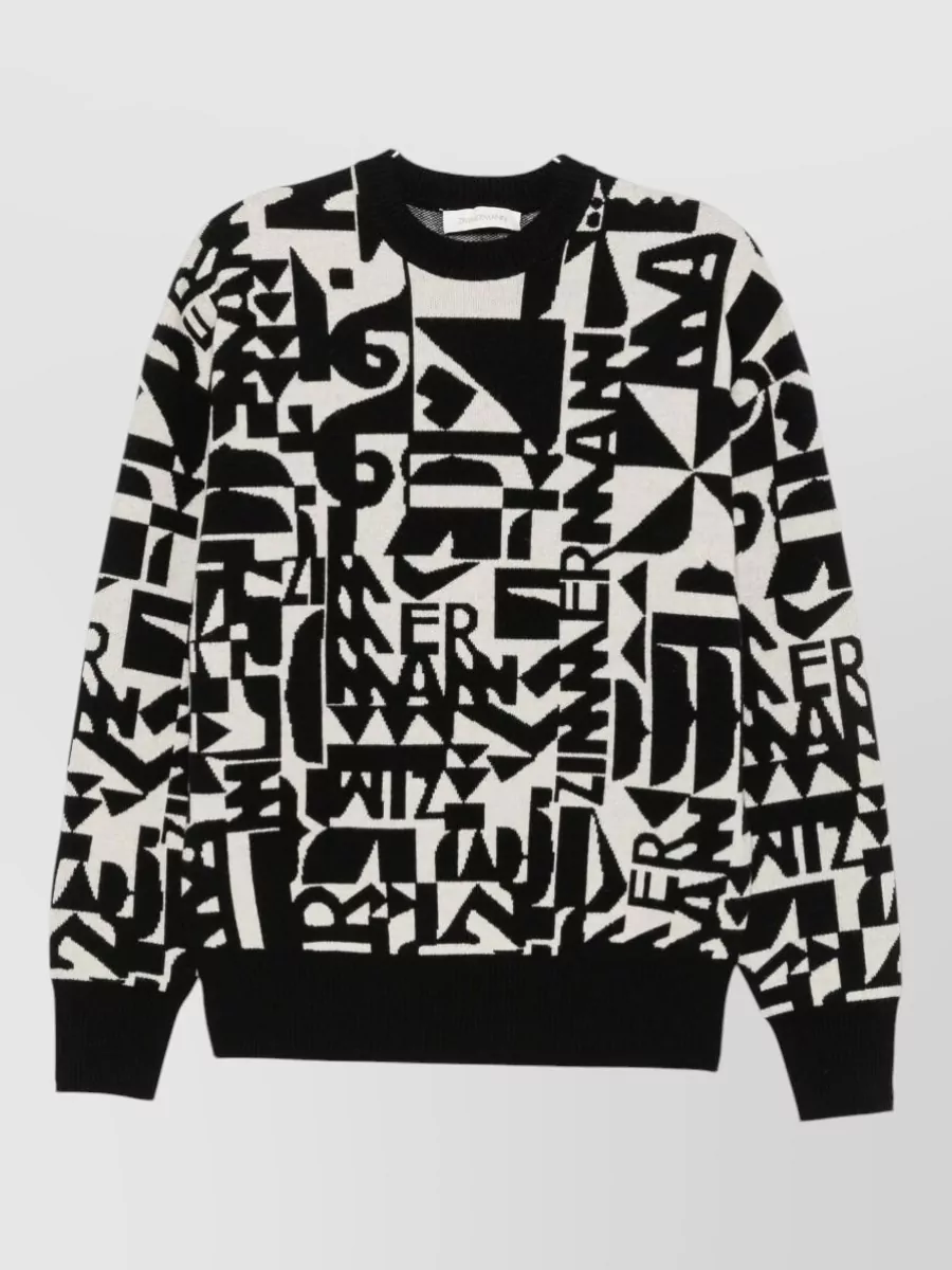 Zimmermann wool intarsia logo-pattern crew-neck ribbed-hem jumper