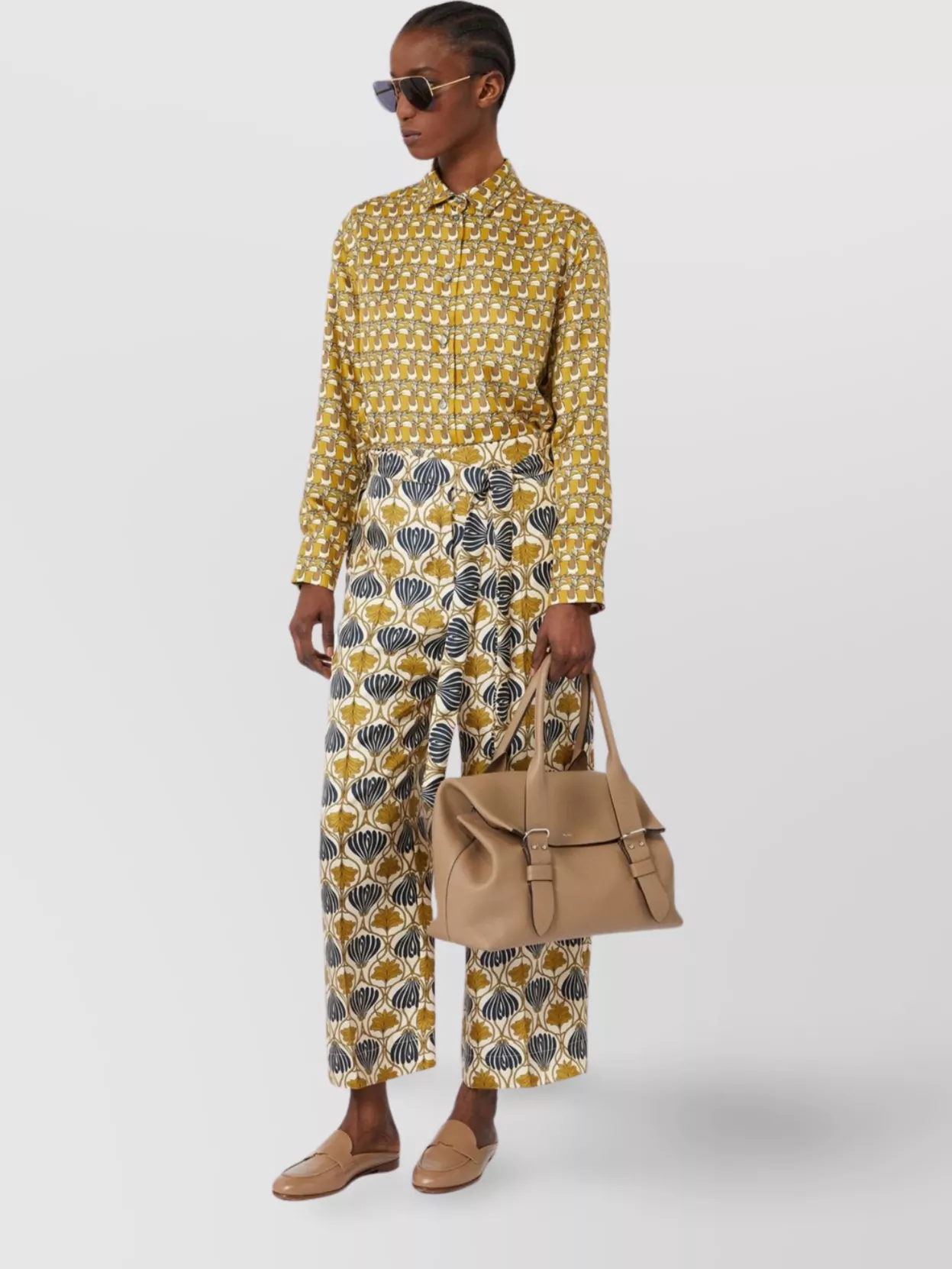 Max Mara Double-sided Printed Silk Shirt In Brown