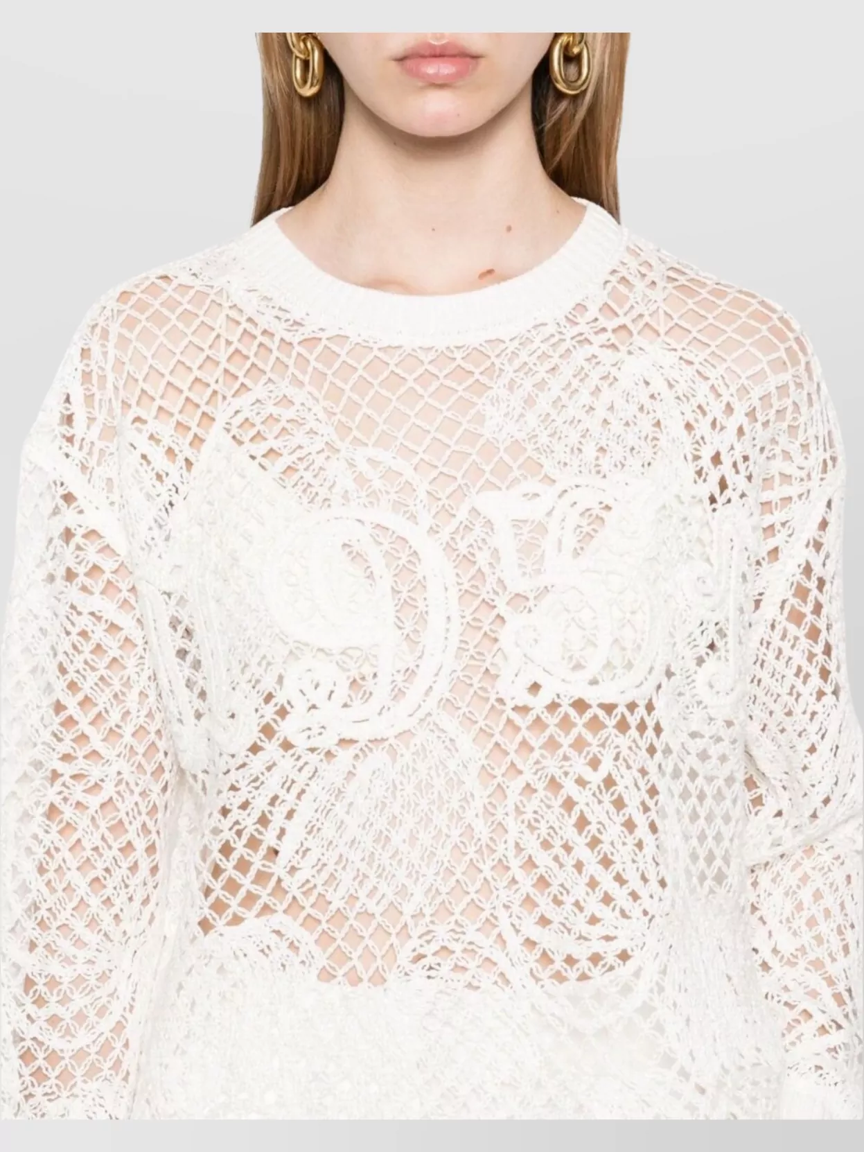 Max Mara Crew Neck Mesh Knit Top