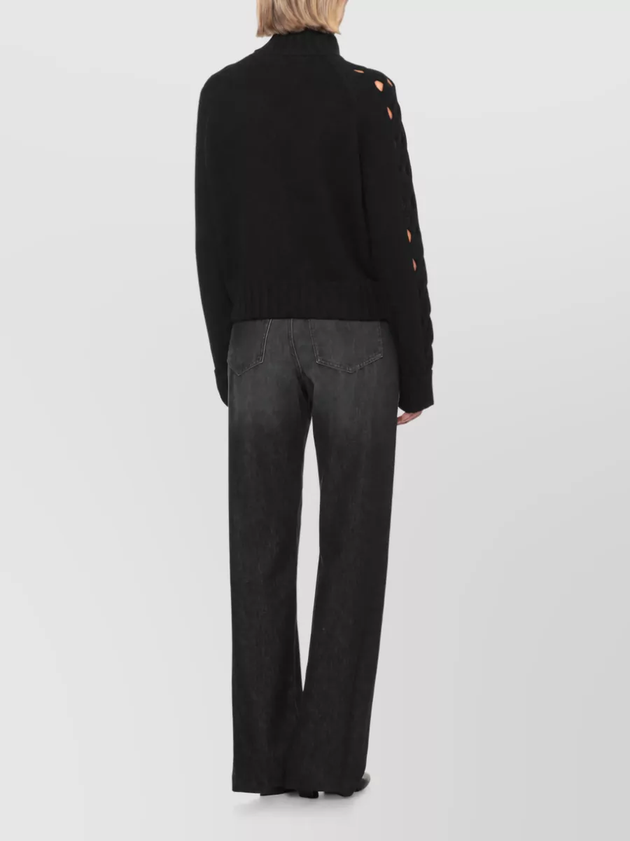 D.exterior Cashmere Wool High Neck Long Sleeve Ribbed Cardigan