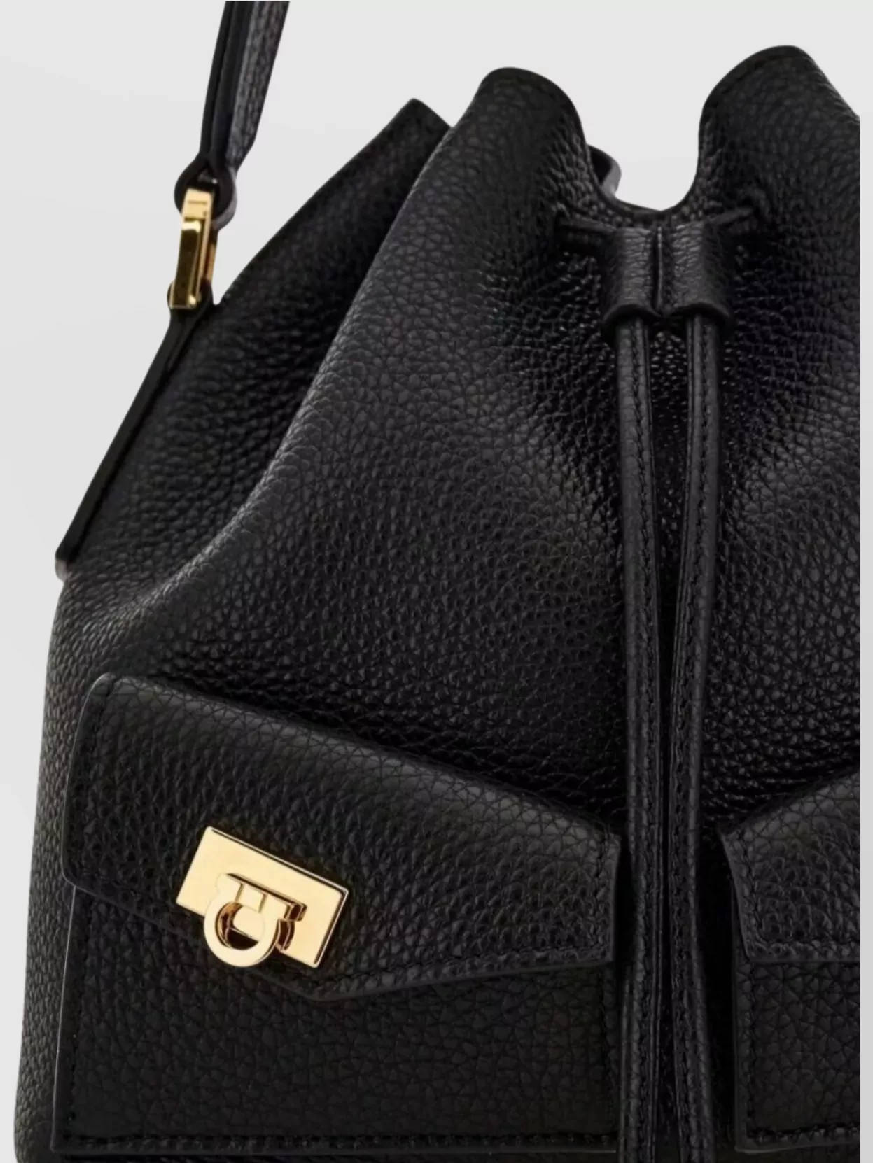 Ferragamo Buckles Textured Multipocket Bucket Bag