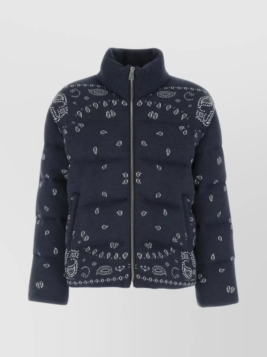 Shop Alanui Wool Bandana Embroidered Down Jacket In Blue