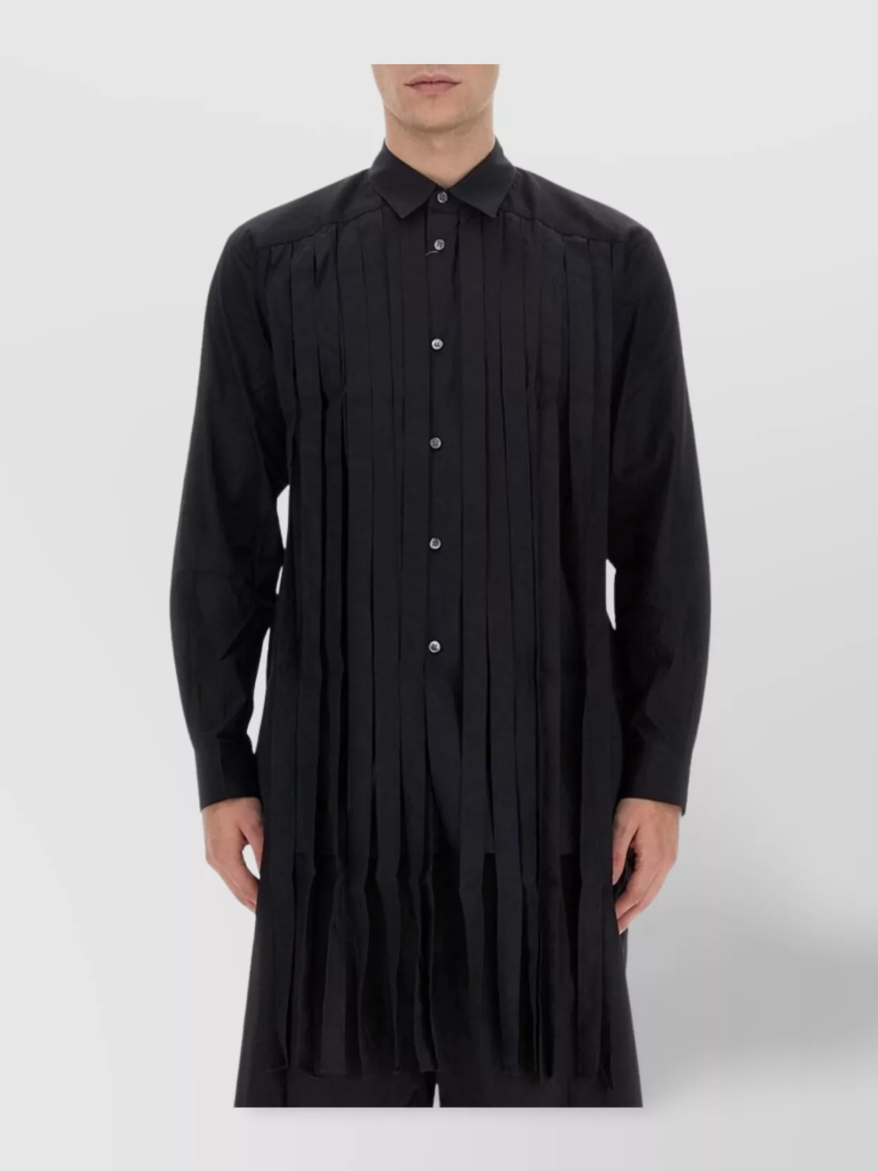 Comme Des Garçons Long Shirt With Pleated Front And Fringes