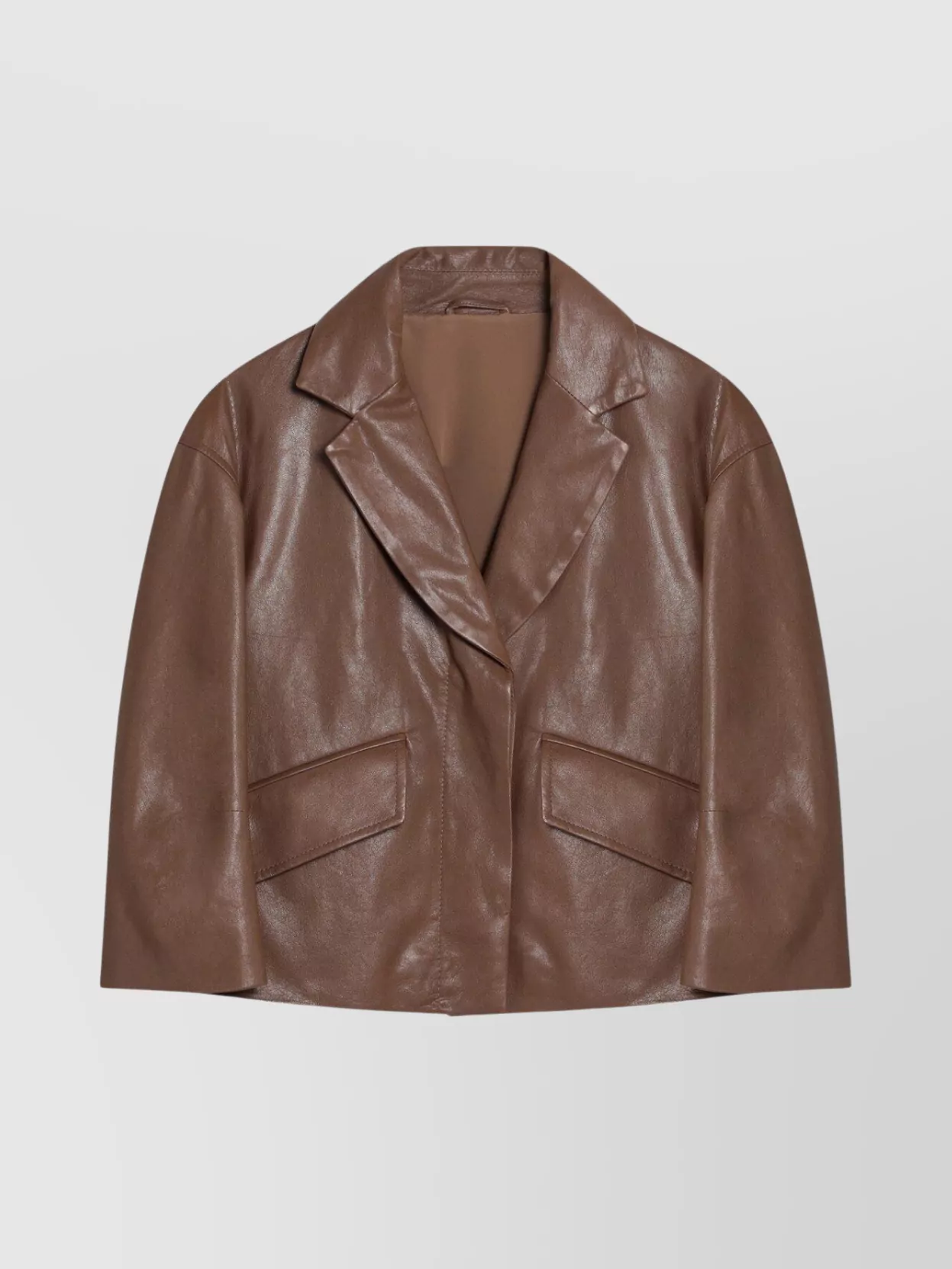 Brunello Cucinelli Cropped Leather Jacket Long Sleeves In Brown