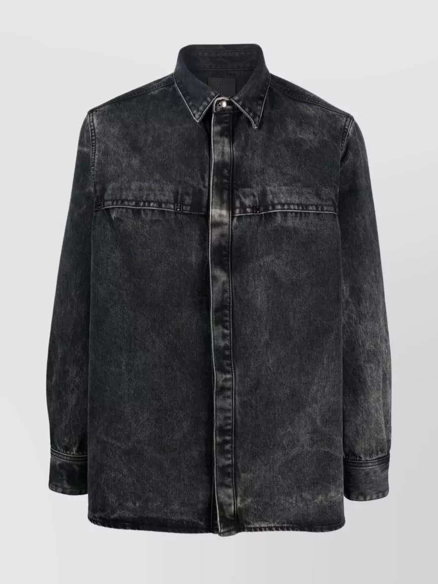 Shop Givenchy Stonewashed Shirt With Buttoned Cuffs And Chest Pockets In Black