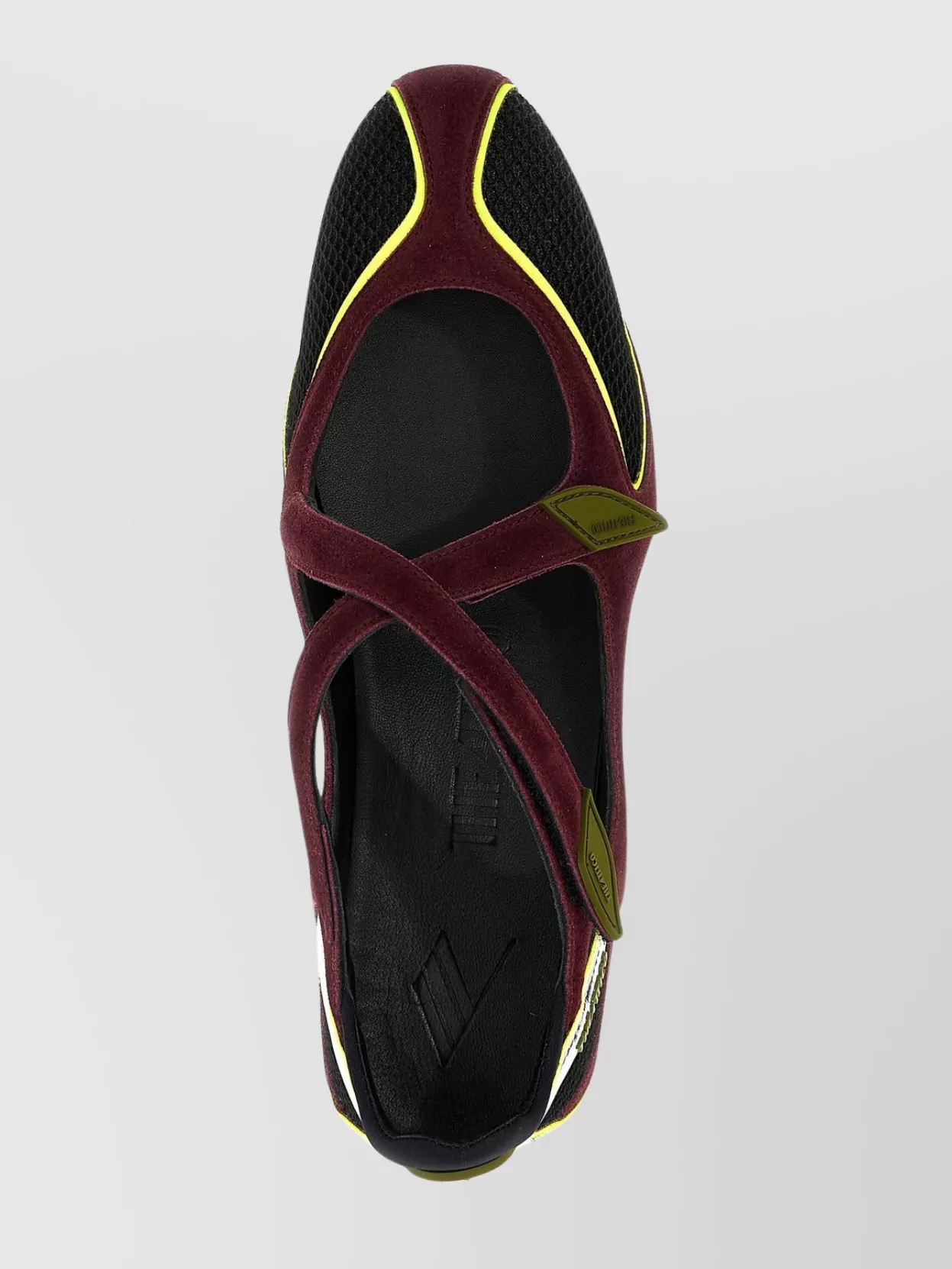 Attico Nomad Bordeaux Ballet Shoes With Criss-crossed Straps And Mesh Panels In Tech Fabric And Suede Woman In Black