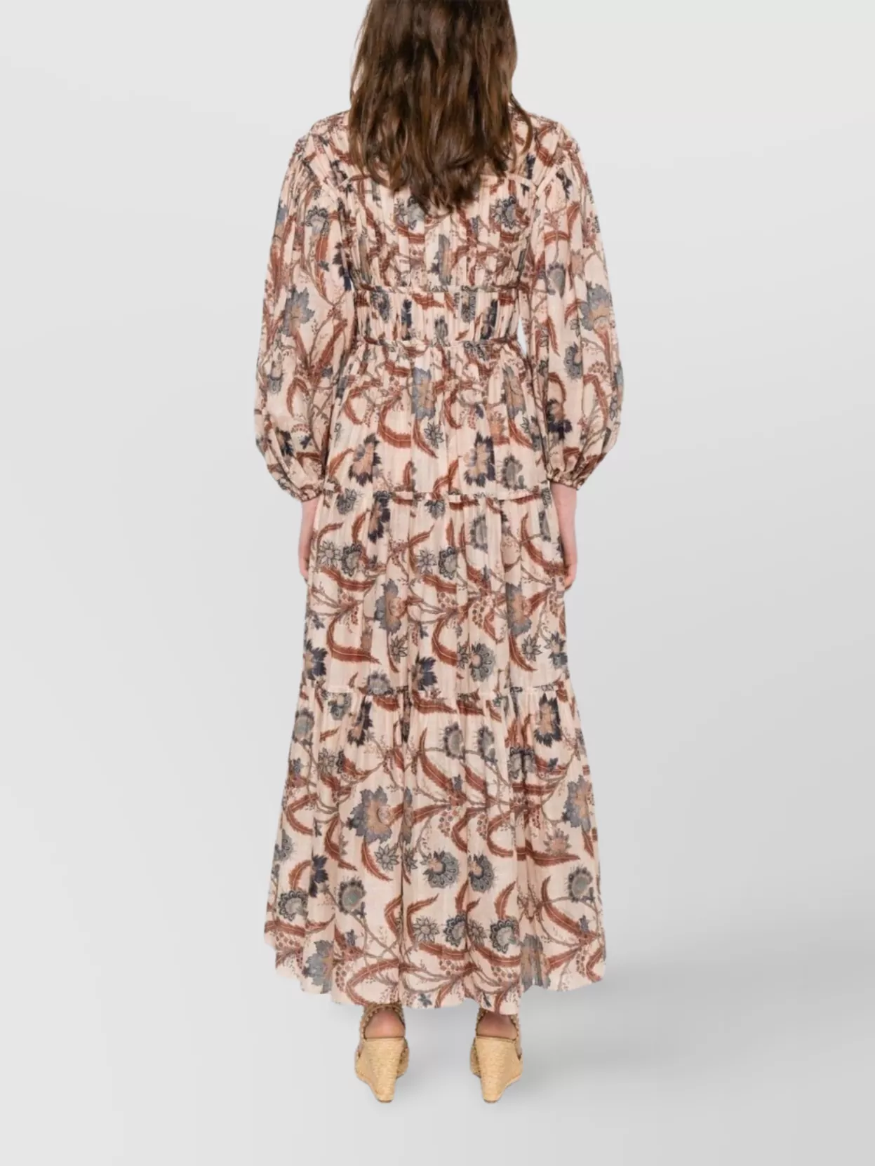 Zimmermann Tiered Floral V-Neck Long Sleeve Dress