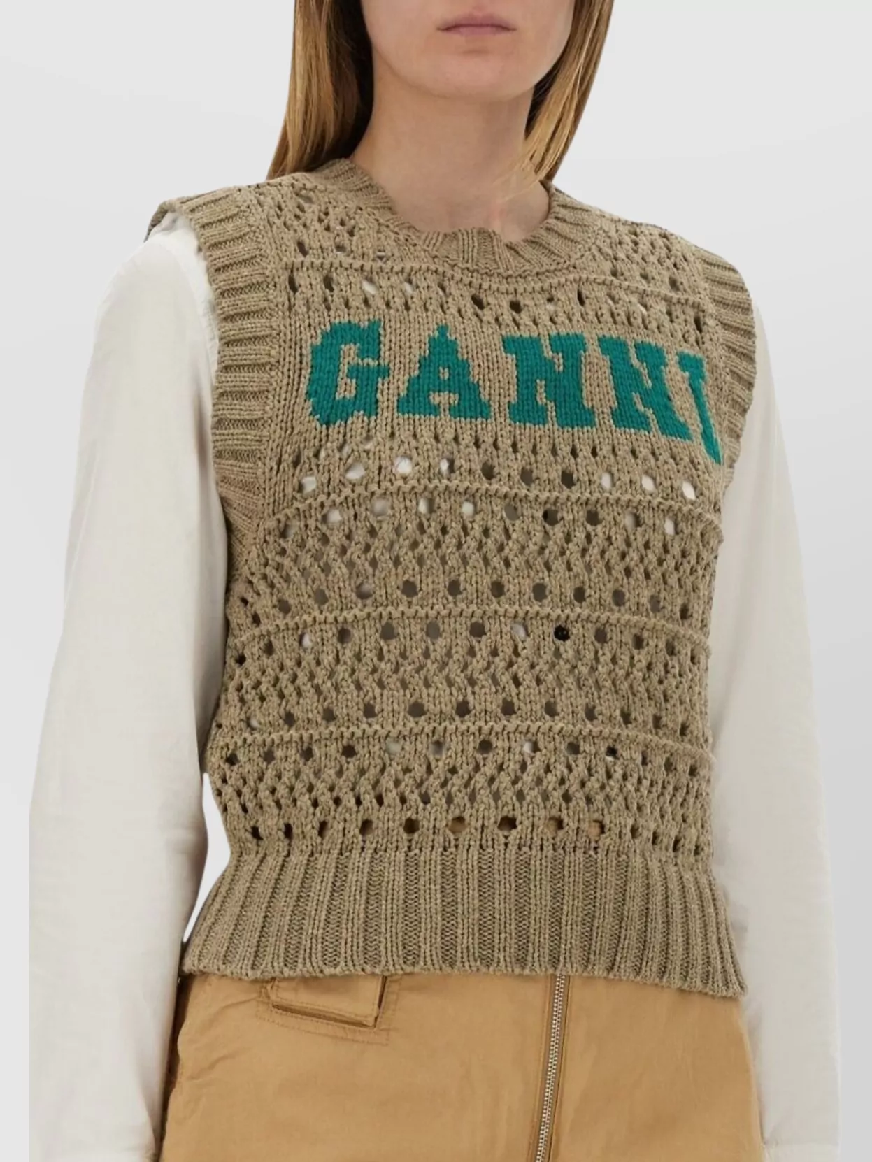 Ganni Knit Crochet Ribbed Sleeveless Top