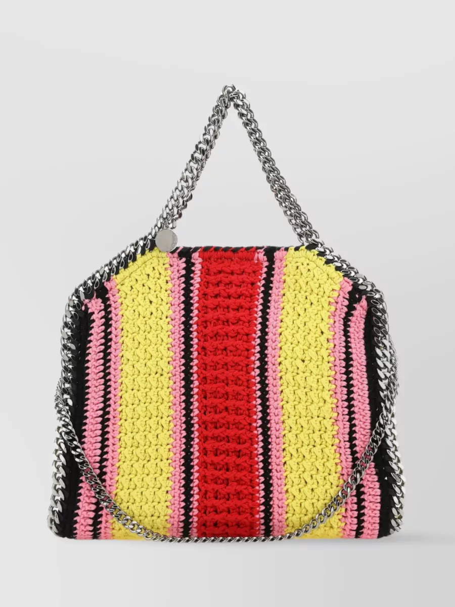 Shop Stella Mccartney Mini Crochet Shoulder Bag With Chain Detailing In Multicoloured