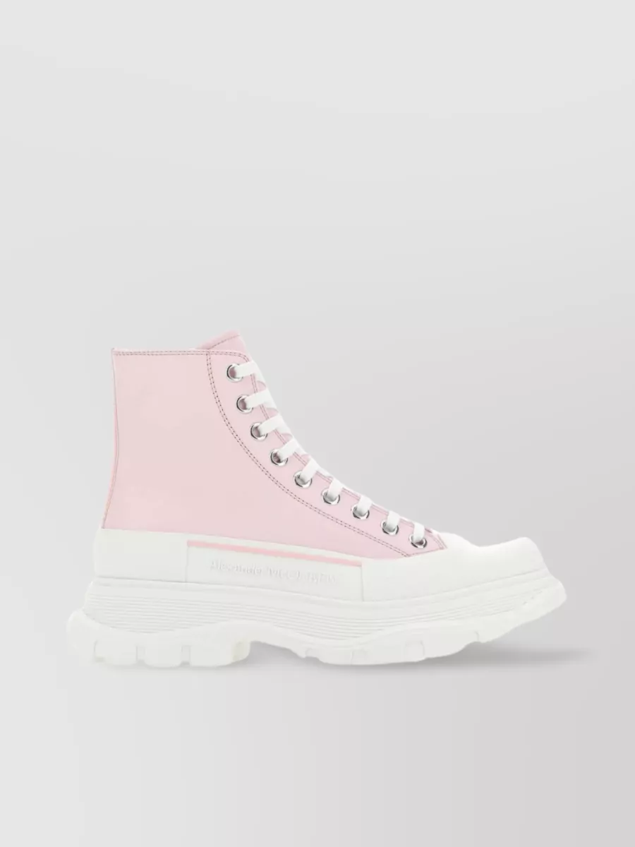 Shop Alexander Mcqueen Canvas High-top Sneakers With Molded Sole And Metal Eyelets In White