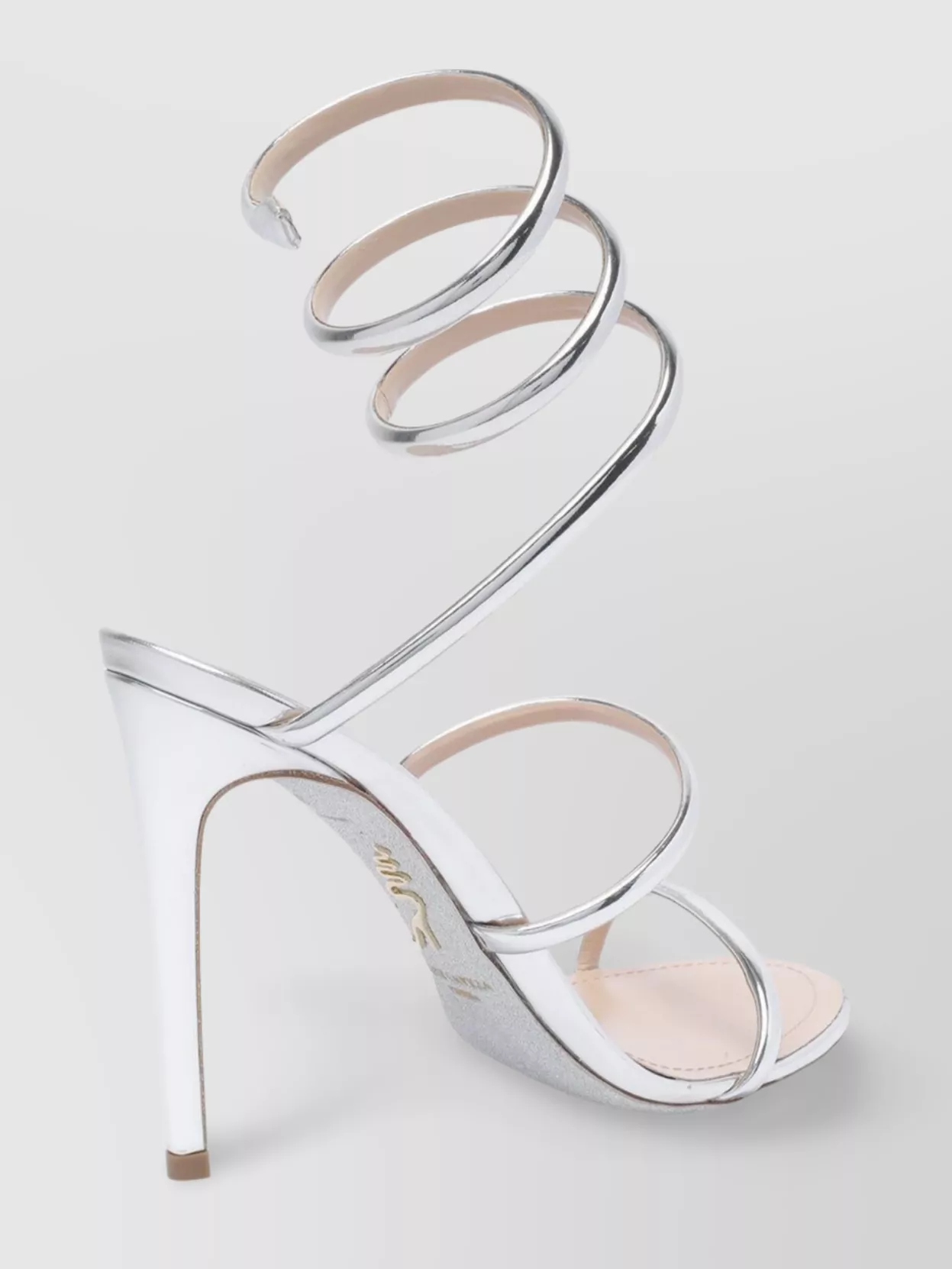 Rene Caovilla Leather Metallic Spiral Strap Sandals