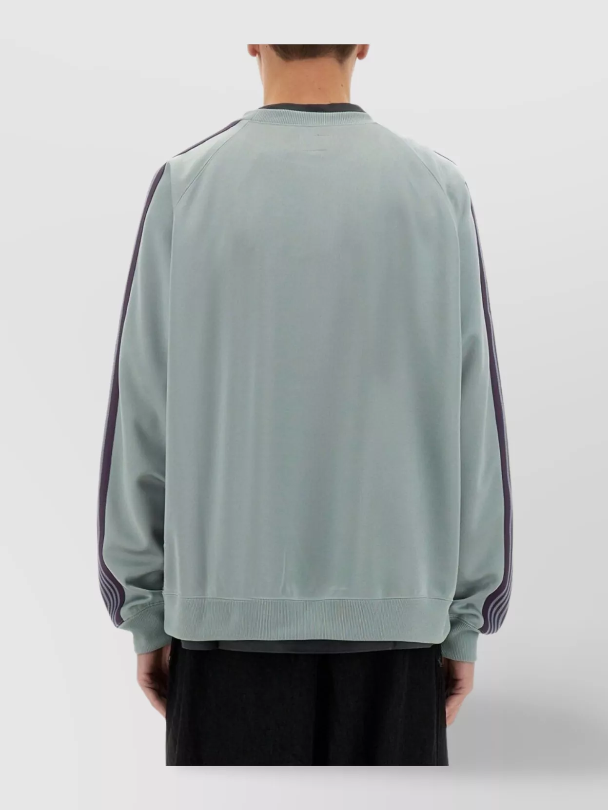 NEEDLES EMBROIDERED RAGLAN SLEEVE SWEATSHIRT WITH STRIPED RIBBED HEM