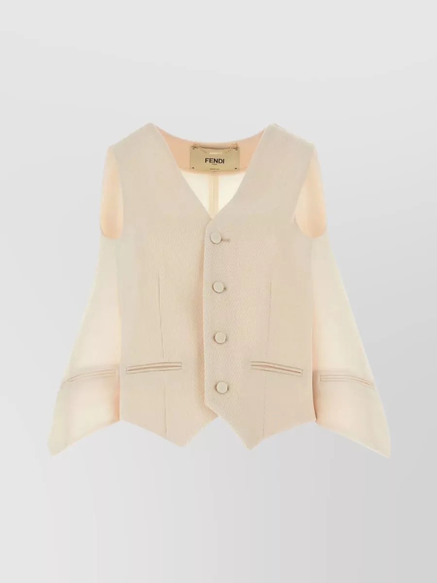Shop Fendi Wool Vest With Back Strap And Flounces In Cream