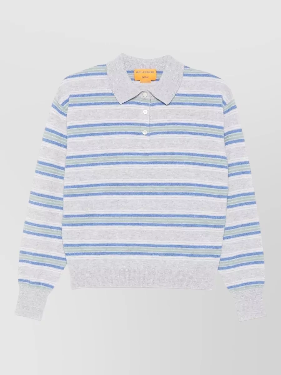 Guest In Residence Cashmere striped ribbed long-sleeve polo jumper